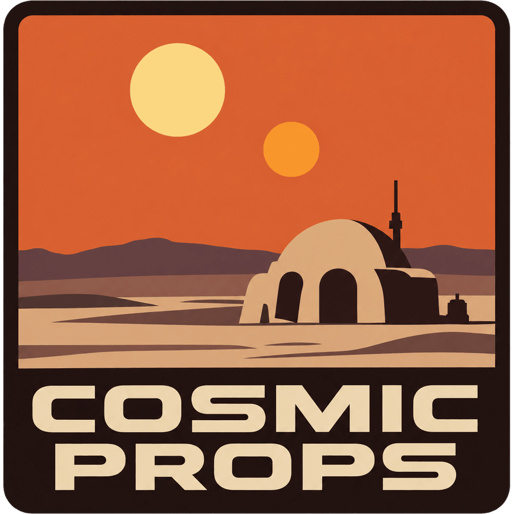 CosmicProps: two suns setting over a desert homestead